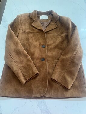 Oak + Fort Classic Brown Oversized Suede Button-Up Women's Jacket